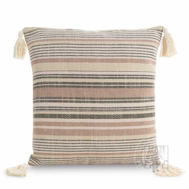 Obliečka na vankúš BOHO pruhovaná 45x45cm púdrová/sivá