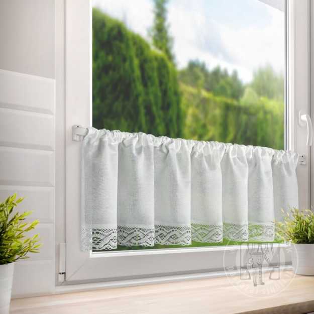 Vitrážová záclona VINCE s krajkou biela 150x30cm