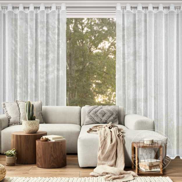 Záclona KELLY na krúžkoch biela so striebornou niťou 300x250cm