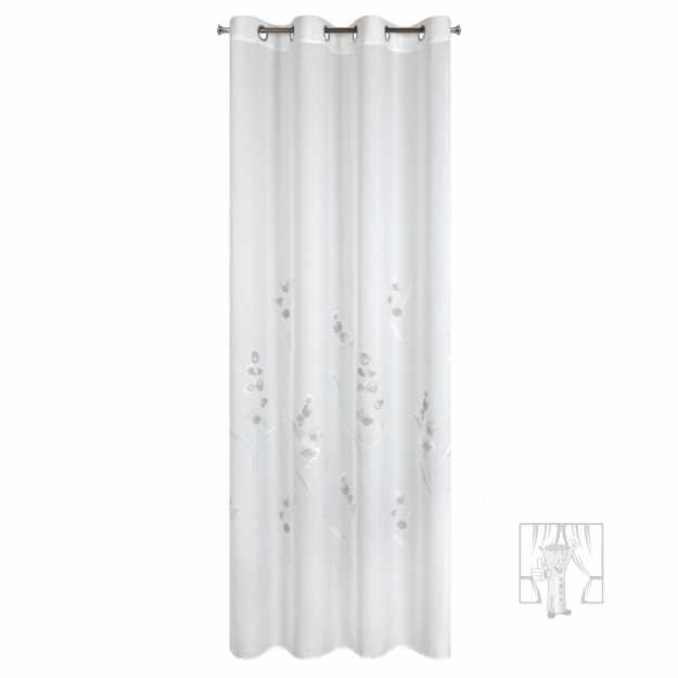 Záclona ISABEL na krúžkoch biela s kvetinovým vzorom 140x250cm