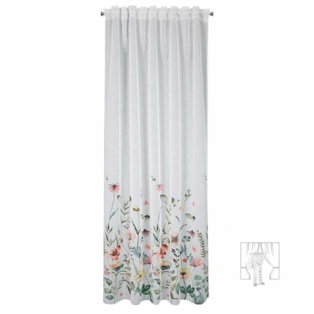 Záves DOLLY na páske biela/ lúčne kvety 140x270cm