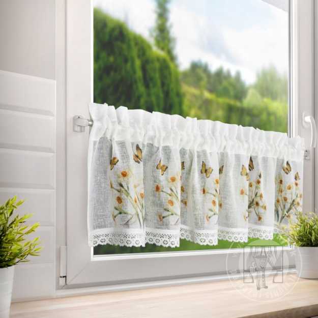 Vitrážová záclona FLORA žlté kvety 150x30cm