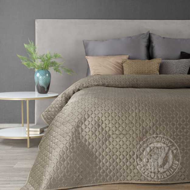 Zamatový prehoz na posteľ DIMON 220x240 cm tmavobéžový