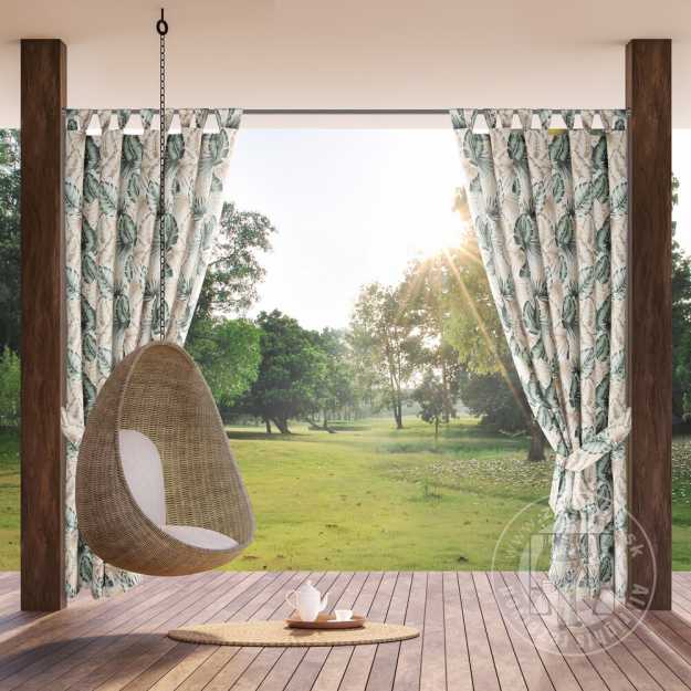 Záves na terasu GARDEN7 na pútkach 155x200 cm zelené listy