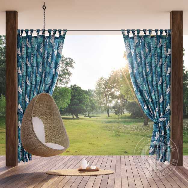 Záves na terasu GARDEN9 na pútkach 155x220 cm modré listy
