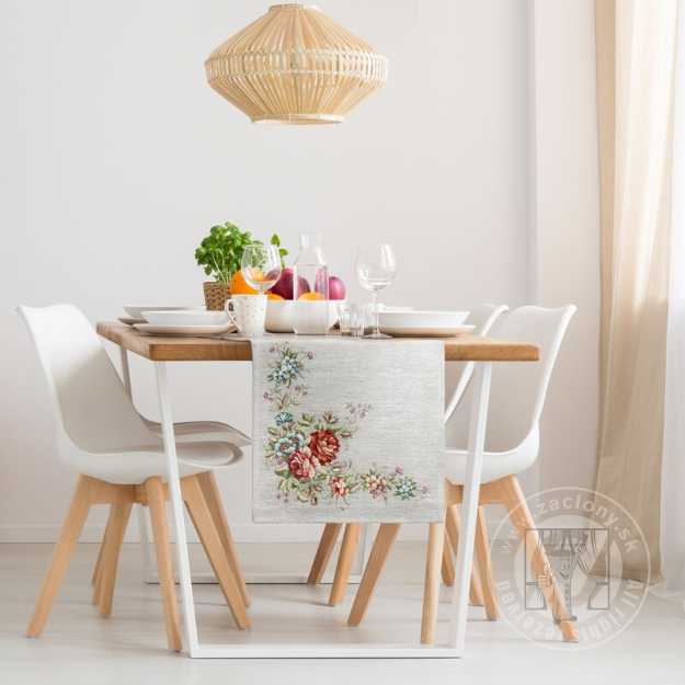 Gobelínový obrus POP so ženilkovou niťou 45x140cm popolavý/kvetinový
