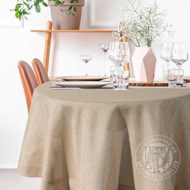 Okrúhly obrus STELLA1 180cm béžový so zlatou niťou