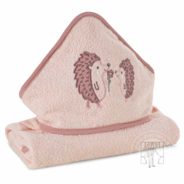 Detská osuška s kapucňou BABY 100x100cm ružová s ježkom