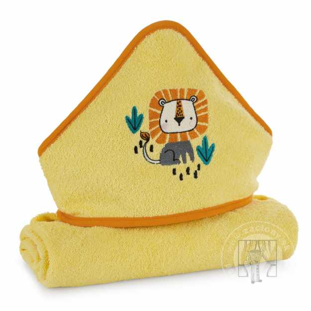 Detská osuška s kapucňou BABY 100x100cm žltá s levom