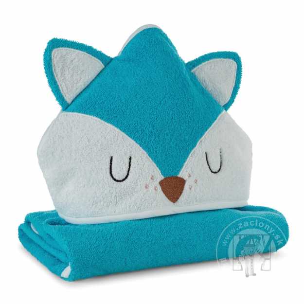 Detská osuška s kapucňou BABY 100x100cm modrá s líškou