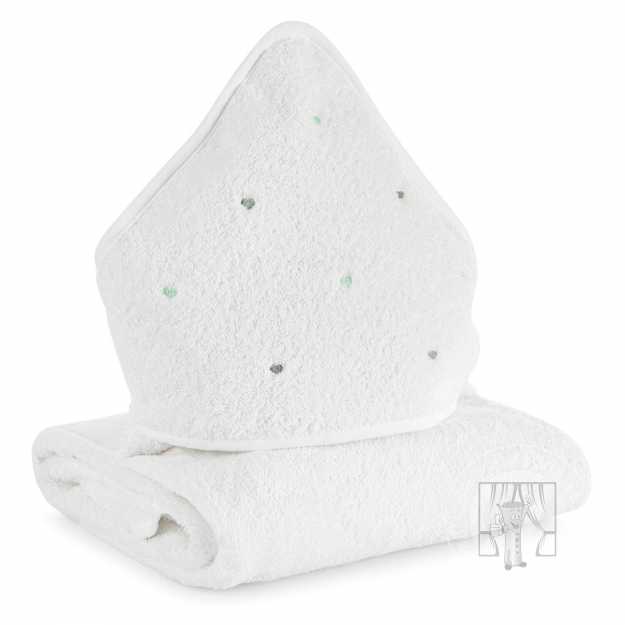 Detská osuška s kapucňou BABY 100x100cm biela so zelenými srdiečkami