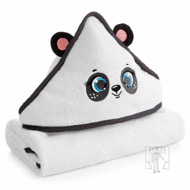 Detská osuška s kapucňou BABY 100x100cm biela s pandou