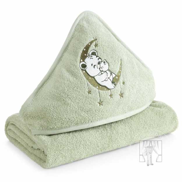Detská osuška s kapucňou BABY 100x100cm zelená s medvedíkom