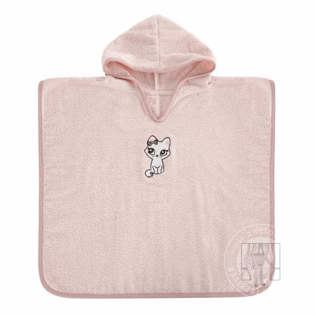 Detské pončo s kapucňou BABY 60x120cm ružové s mačiatkom