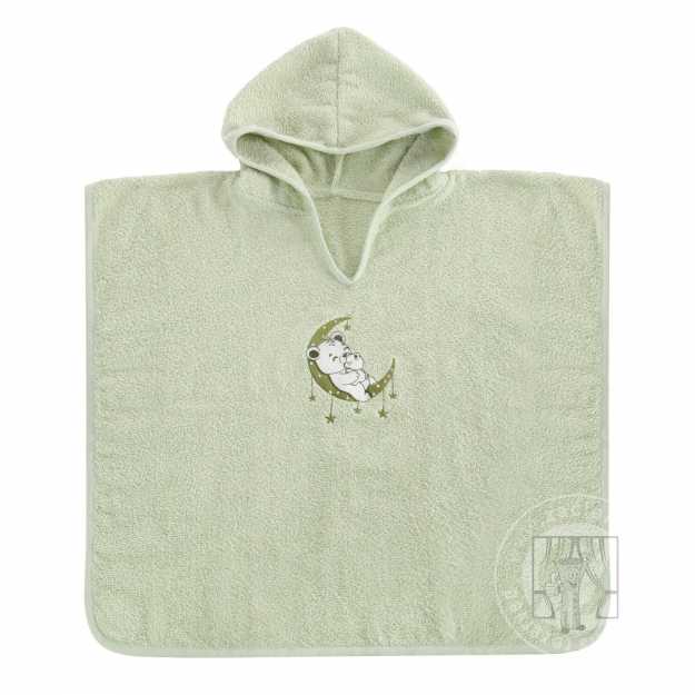 Detské pončo s kapucňou BABY 60x120cm zelené s medvedíkom