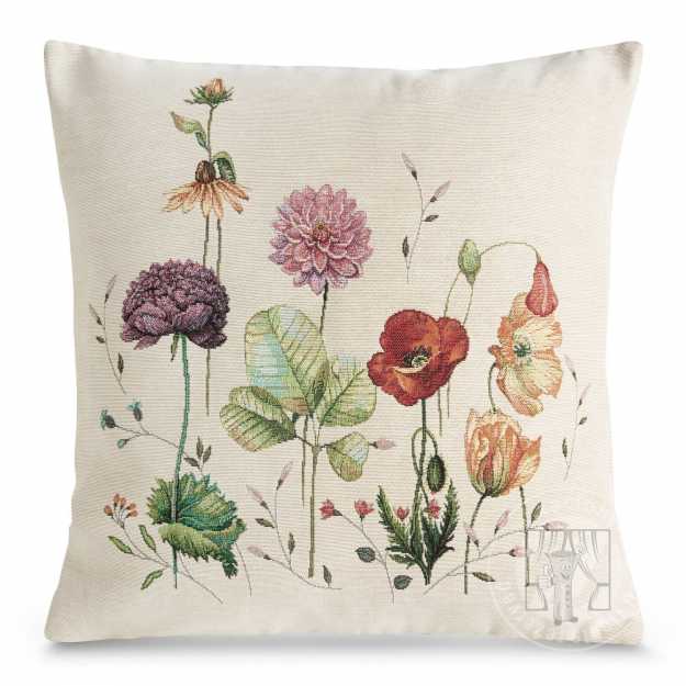 Gobelínová obliečka na vankúš 45x45cm naturálna s letnými kvetmi