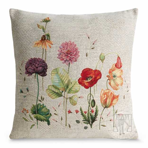 Gobelínová obliečka na vankúš 45x45cm sivobéžová s letnými kvetmi