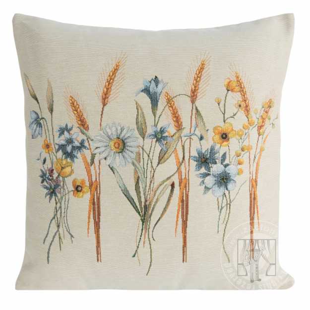 Gobelínová obliečka na vankúš 45x45cm s lúčnymi kvetmi a margarétkami