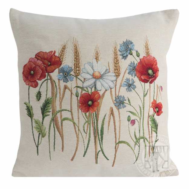 Gobelínová obliečka na vankúš 45x45cm s lúčnymi kvetmi a vlčím makom