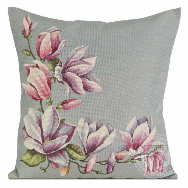 Gobelínová obliečka na vankúš 47x47cm sivá s magnóliami