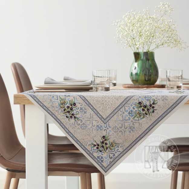 Gobelínový obrus 100x100cm krémový/modrý