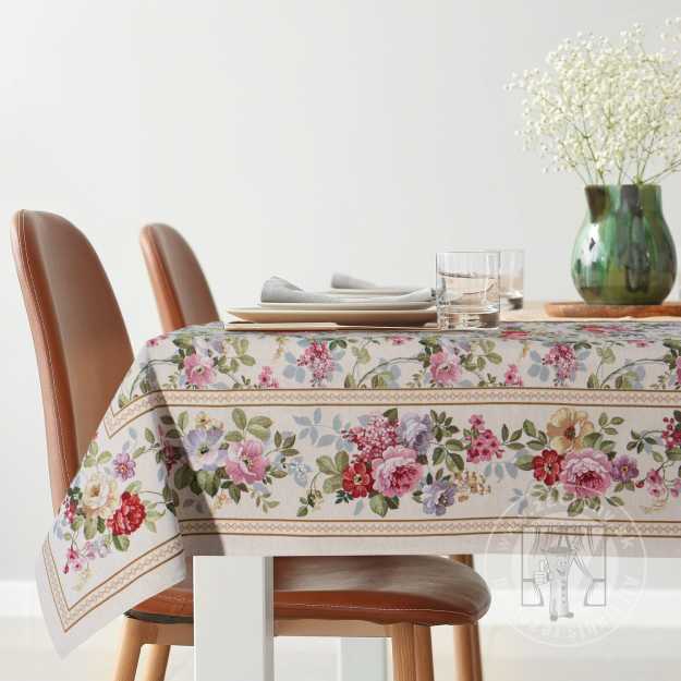 Gobelínový obrus 140x180cm prírodný/kvetinový