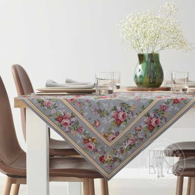 Gobelínový obrus 100x100cm sivý/kvetinový