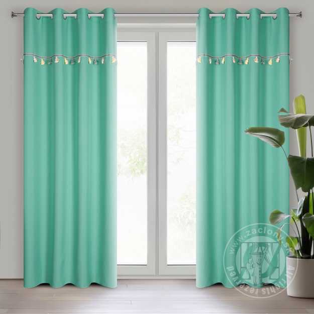 Záves KIDS na krúžkoch 140x250cm mätový so sloníkmi