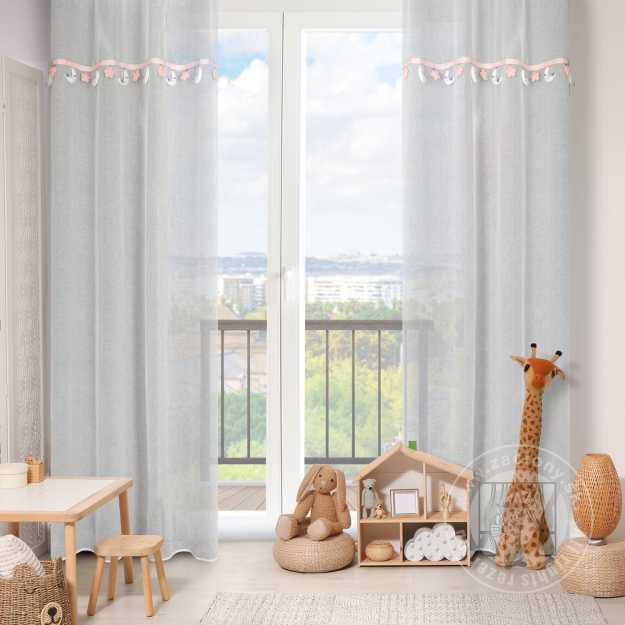 Záclona MOON na krúžkoch 140x250cm biela s mesiačikmi