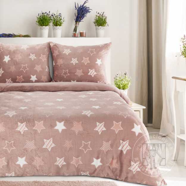 Posteľná bielizeň flísová FLANO s hviezdami 140x200cm + 70x90cm, púdrová