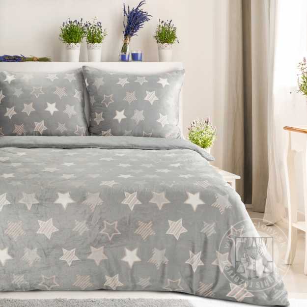 Posteľná bielizeň flísová FLANO s hviezdami 140x200cm + 70x90cm, strieborná