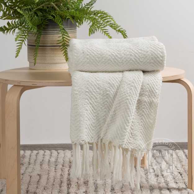 Deka tkaná so strapcami MILO 130x170cm biela