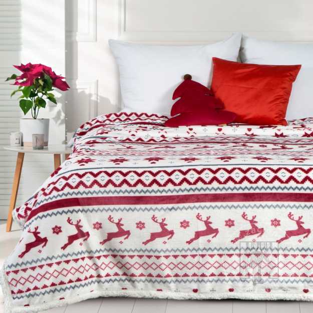 Vianočná deka HVIEZDY 150x200cm biela/červená