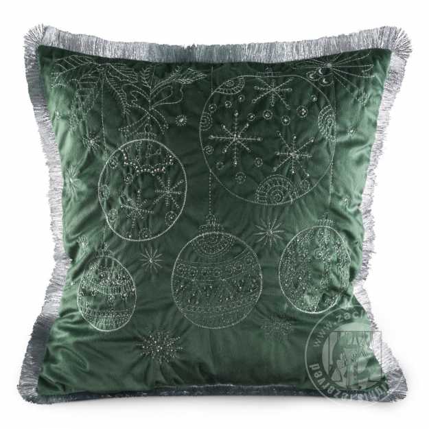 Vianočná obliečka na vankúš s výšivkou 45x45cm zelená/strieborná