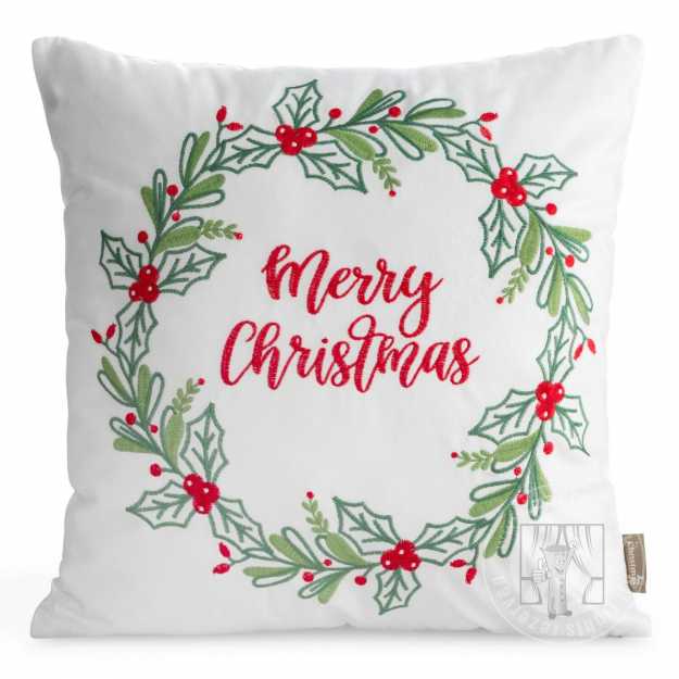 Vianočná obliečka na vankúš MERRY CHRISTMAS 45x45cm biela/zelená