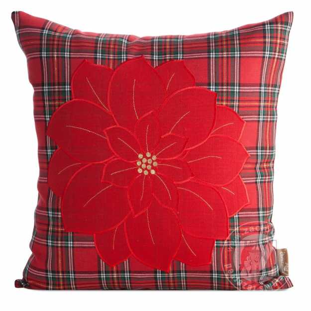 Vianočná obliečka na vankúš VIANOČNÁ RUŽA 45x45cm červená/zelená