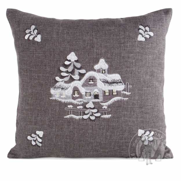 Vianočná obliečka na vankúš ZIMNÁ KRAJINA 45x45cm oceľová/strieborná