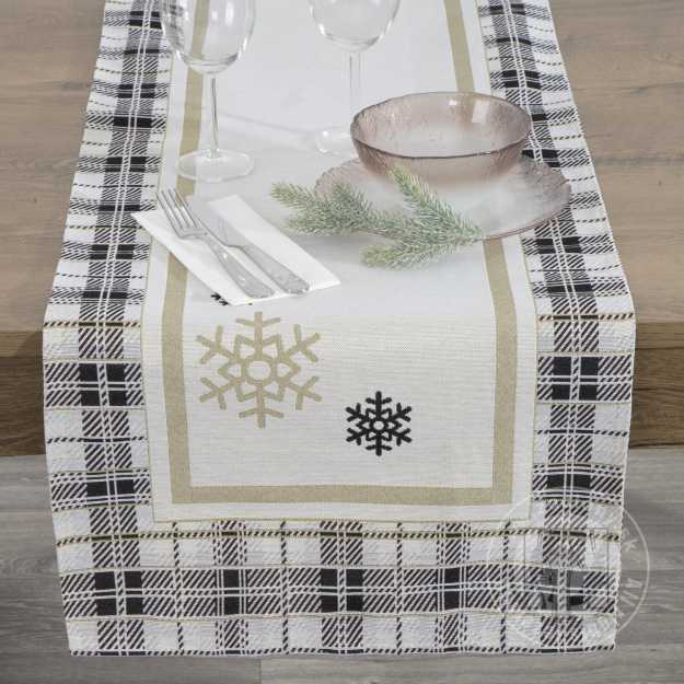 Vianočný obrus ANGEL 45x140cm naturálny/čierny