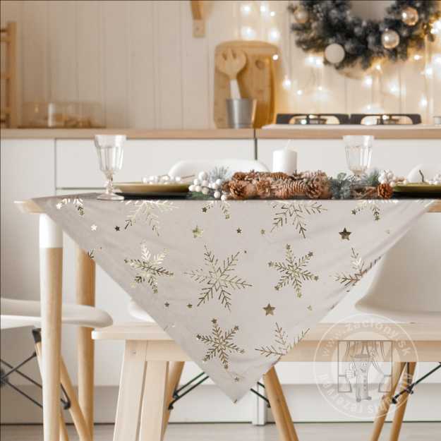 Vianočný obrus VLOČKY 85x85cm béžový/zlatý