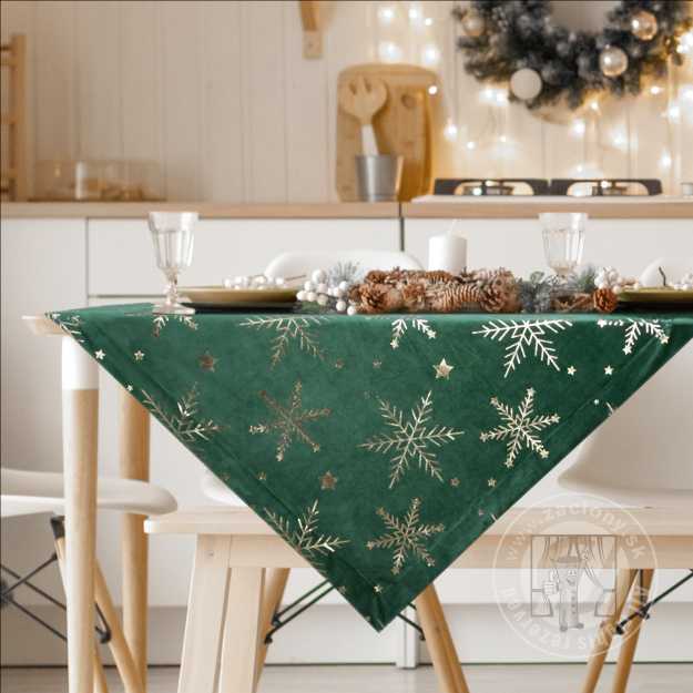Vianočný obrus VLOČKY 85x85cm zelený/zlatý