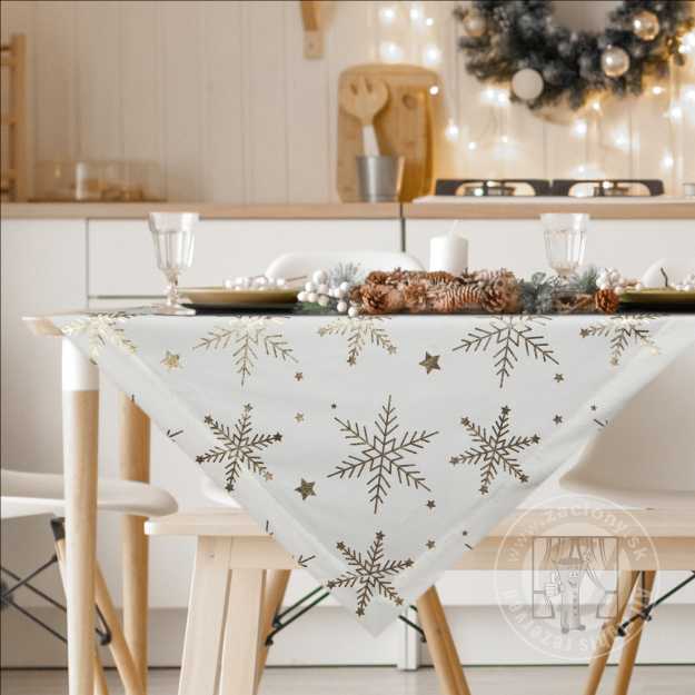 Vianočný obrus VLOČKY 85x85cm biely/zlatý