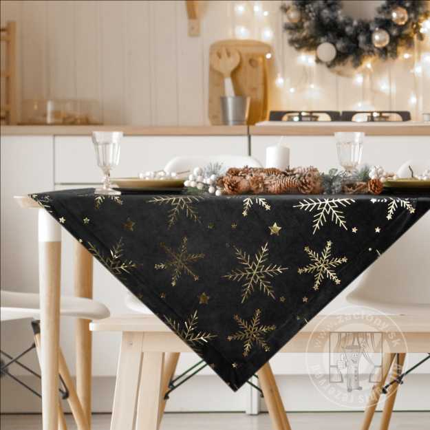 Vianočný obrus VLOČKY 85x85cm čierny/zlatý