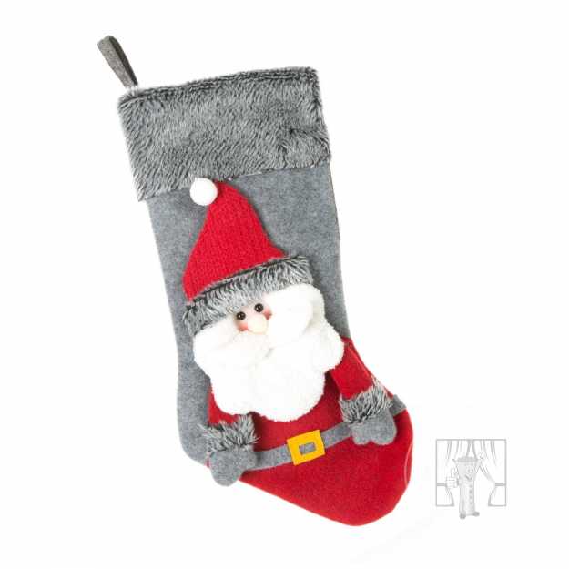 Vianočná ponožka KEVIN 25x50cm sivá/červená