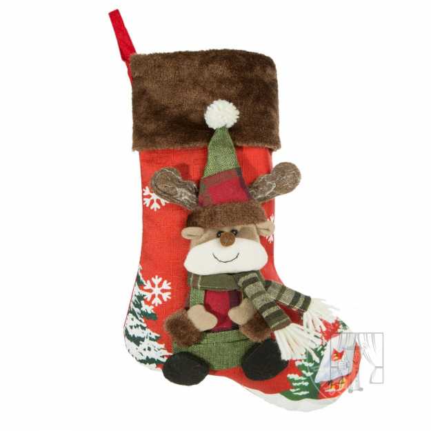 Vianočná ponožka RENNE 28x53cm červená/hnedá