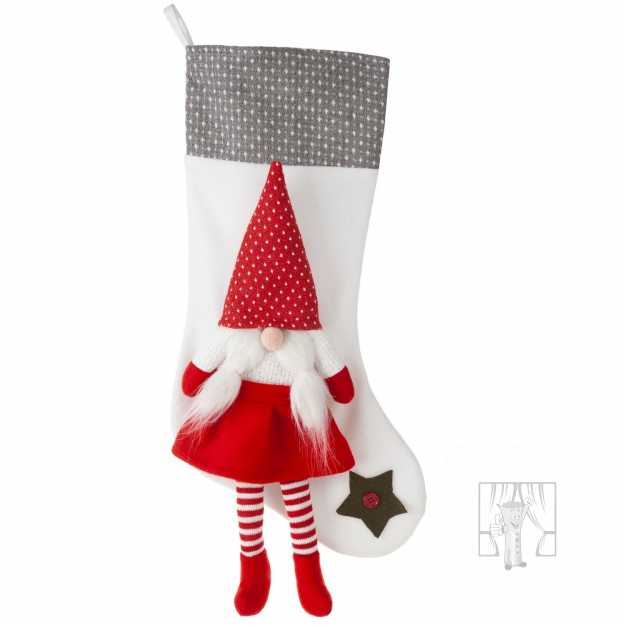 Vianočná ponožka ŠKRIATOK 25x50cm biela/červená