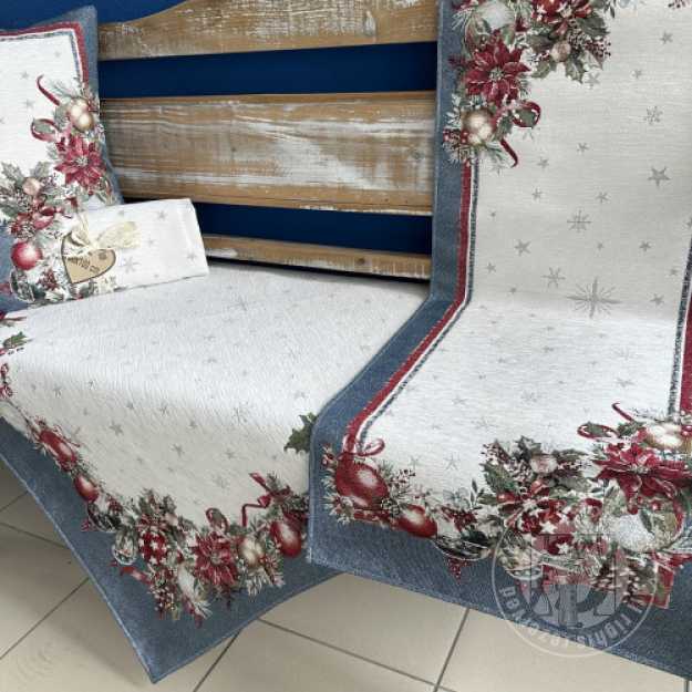 Vianočný gobelínový obrus EDEN 4111 modrý so striebornou niťou