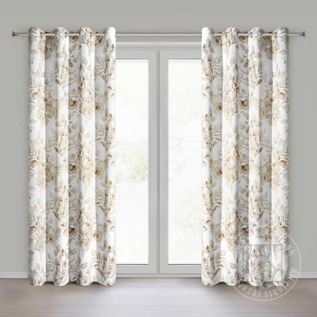 Záves OLENI na krúžkoch 140x250cm béžový/zlatý