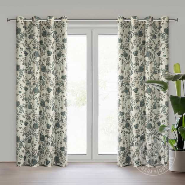 Záves TALI na krúžkoch 140x250cm prírodný/modrý