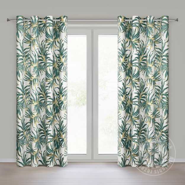 Záves ALENA na krúžkoch 140x250cm biely/zelený