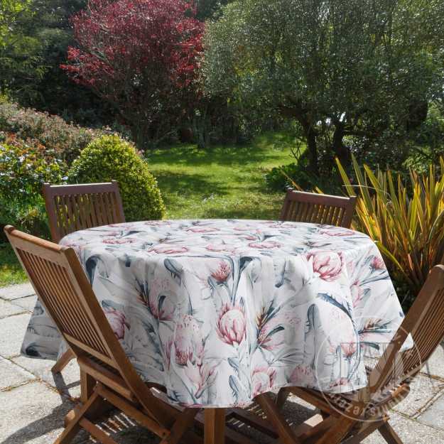 Okrúhly záhradný obrus GARDEN 150cm biely/modrý